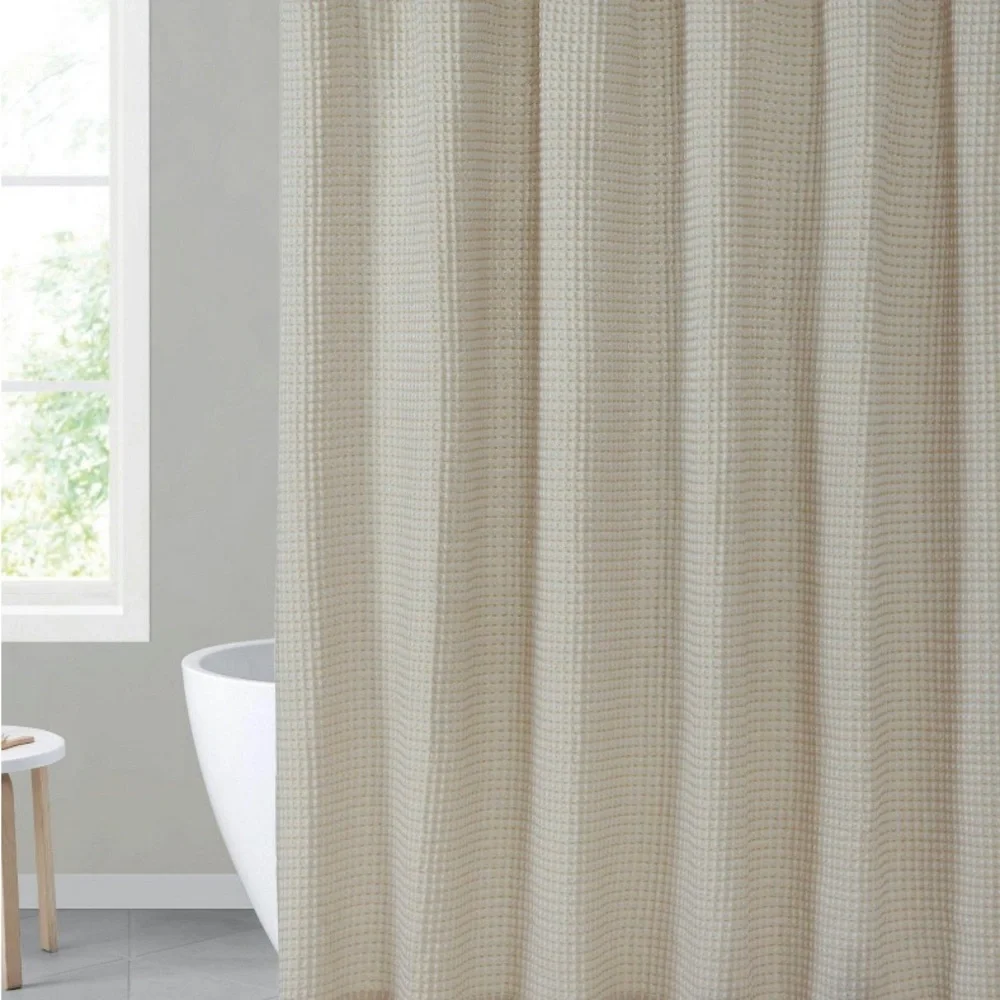 Hotel Collection Luxurious Waffle Weave Fabric Shower Curtain - Beige/Taupe